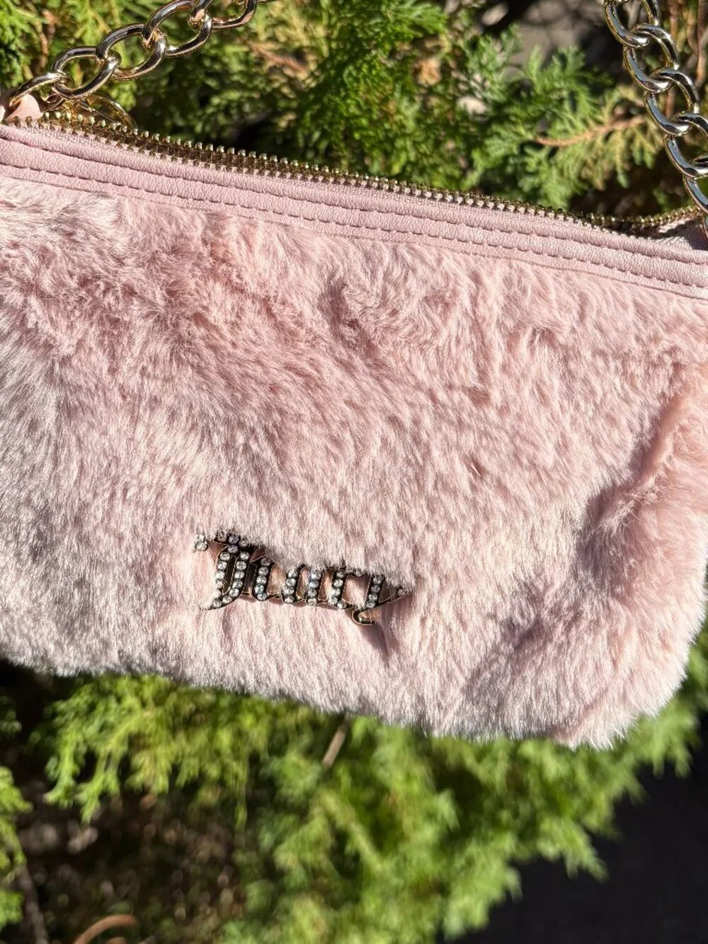 Juicy Couture Pink Fur Mini Bag Wristlet Scottie Dog Keychain Gift Set Bundle